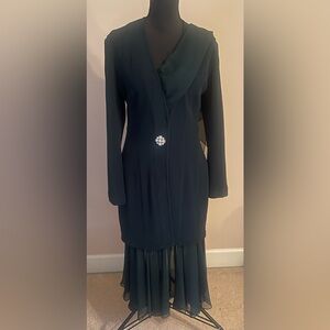 Gorgeous Tadashi 2 pc Dark Green Long Jacket & Skirt with Sheer Bottom. Size M